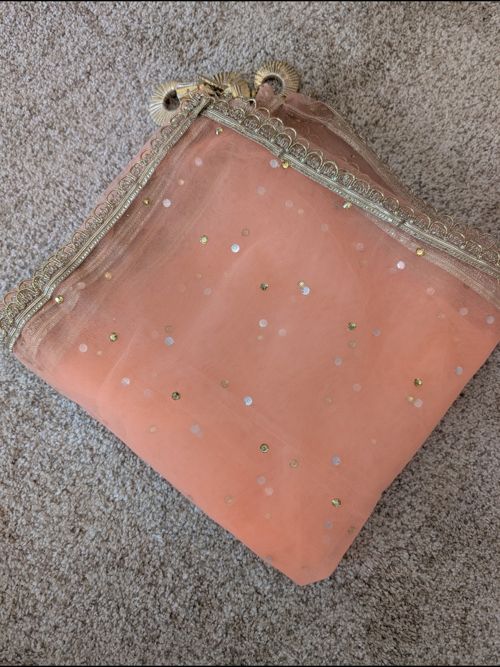 Peach Net Dupatta